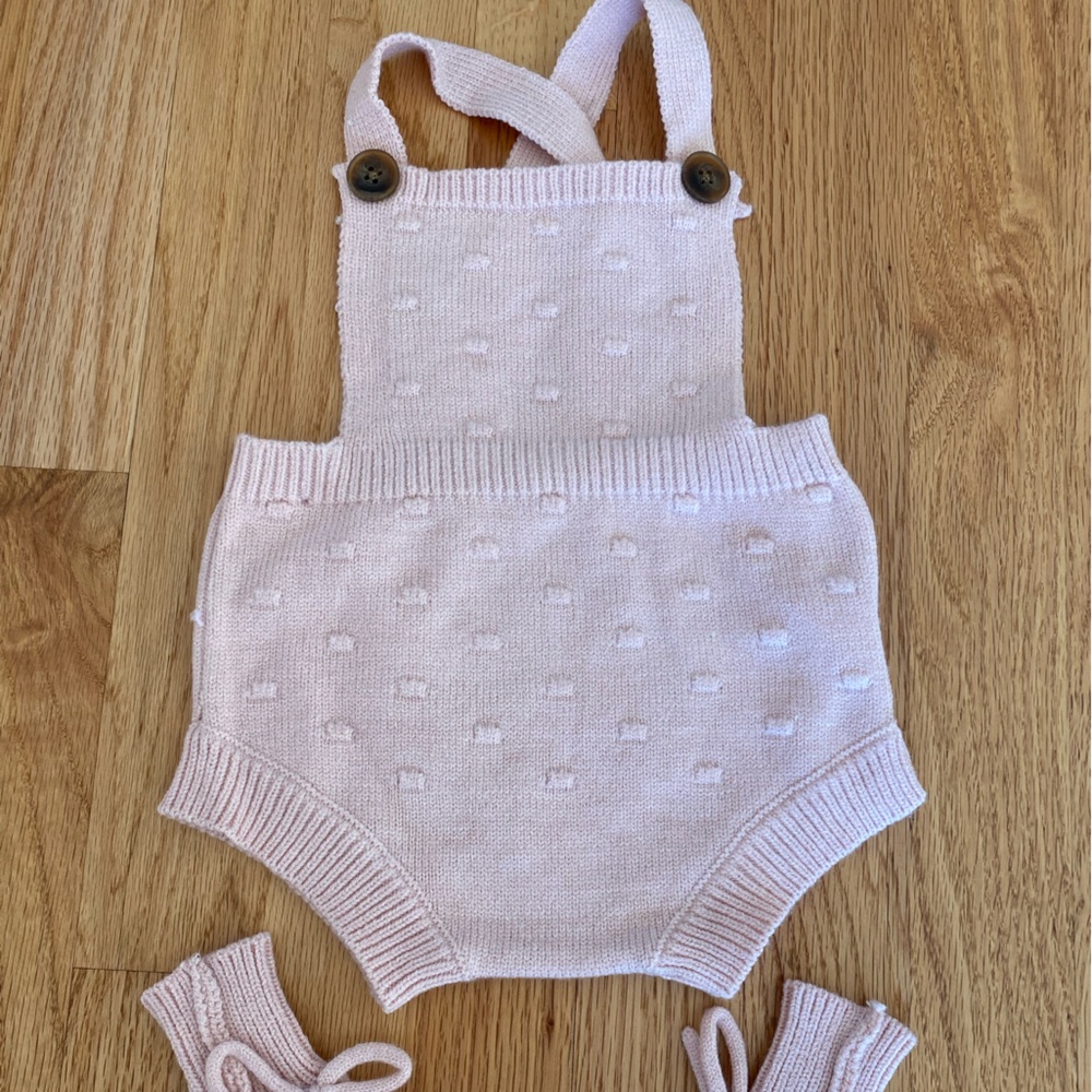 Pink Knitted Baby Romper and Booties Set
